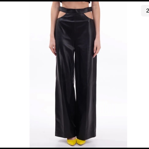 Made in Italy 100% Lambskin High Waisted Leather Wide leg Trousers - Picture 3 of 4